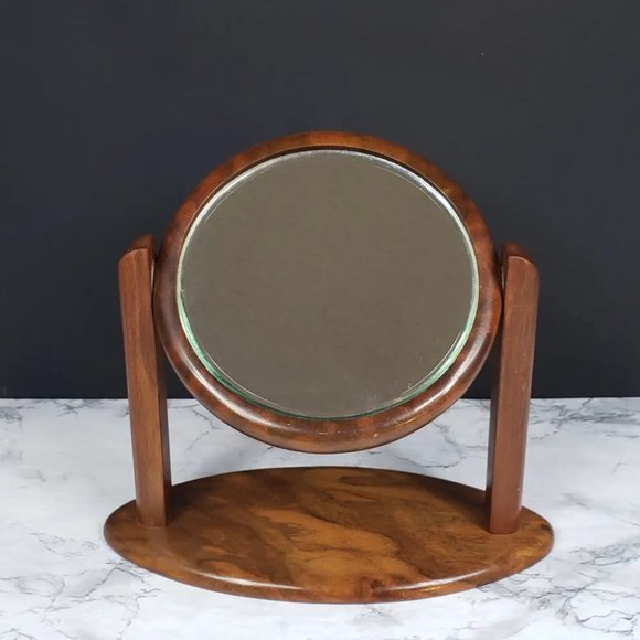 Danish Modern Vanity Mirror Solid Wood Vintage - Picture 2 of 9